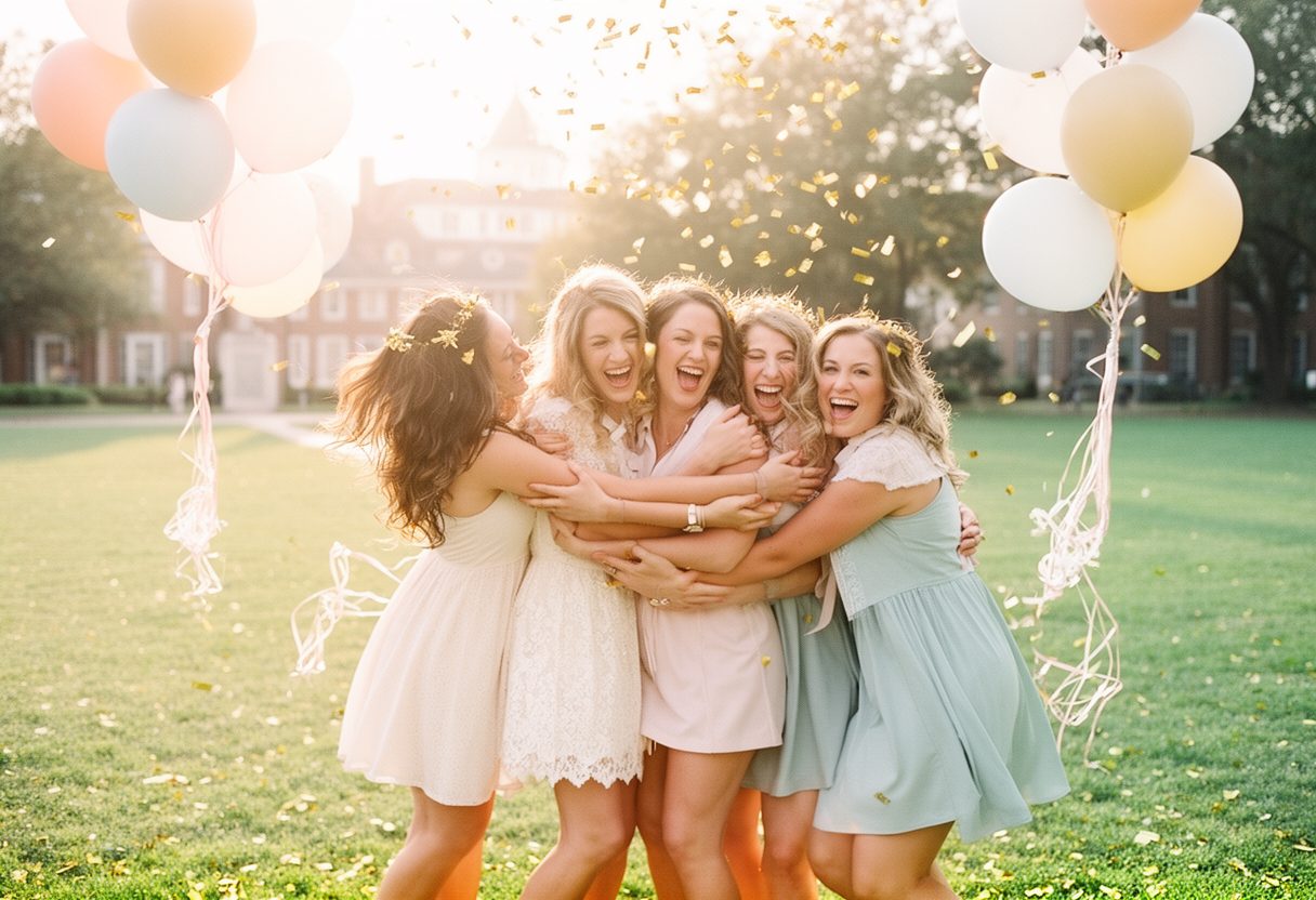 Sorority sisters celebrating bid day